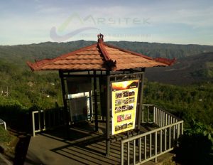 Gazebo yang terbuat dari rangka baja, yang berlokasi di Kawasan wisata Batur, Kintamani, Bali