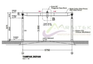 Gambar desain tampak depan konstruksi hoist crane