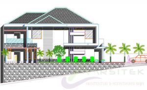 Contoh gambar tampak depan rumah tinggal bertingkat dalam bentuk 2D