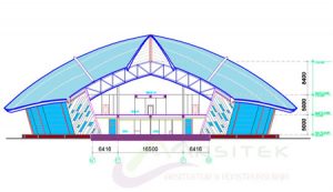 Rahasia sukses perancangan kuda-kuda pipa yang berbentuk lengkung. (Gambar salah satu gedung kampus Unimej, Jawa Timur)