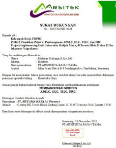 Contoh surat dukungan tender dari sub kontraktor baja