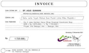Contoh invoice jasa gambar bangunan villa di Bali