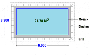 Denah kolam renang pribadi ukuran 3,3x6,6 m